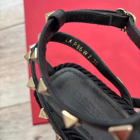 Valentino Rockstud Torchon leather espadrille wedge sandals 38 - Picture 3 of 16